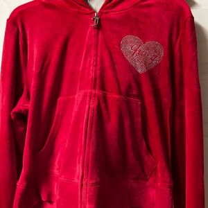 Juicy Couture Valentine Red Heart VIXEN Velour Bling Hoodie/Pant XL Front Design